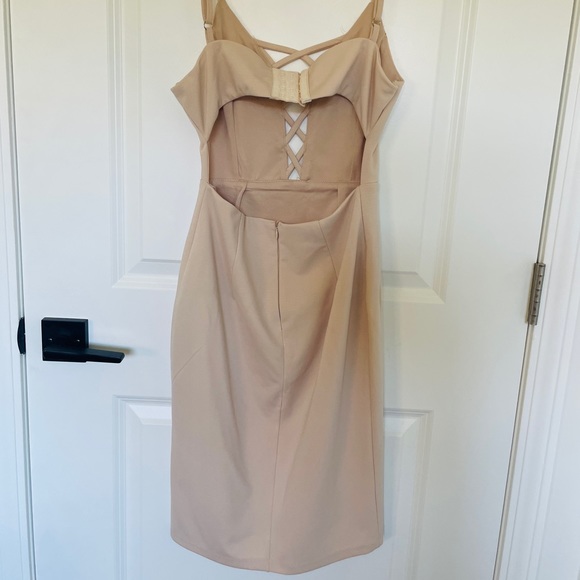 Showpo Cosmic Ties Bodycon Dress Beige - Picture 3 of 6